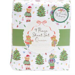 ENVOGUE Classic Christmas Holiday Teddy Queen 4 PC Sheet Set New